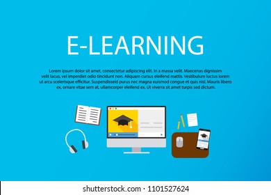 Modern design e-learning, online education concept. Website banner elements layout.