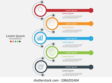 Modern design elements for business and communication technology concept Multicolor infographics. Vector template with 5 steps