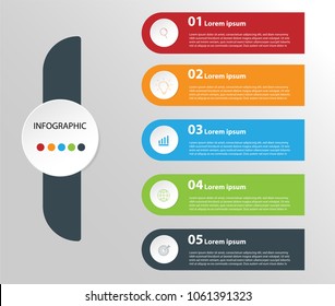 Modern design elements for business Multicolor infographics. Vector template with 5 steps