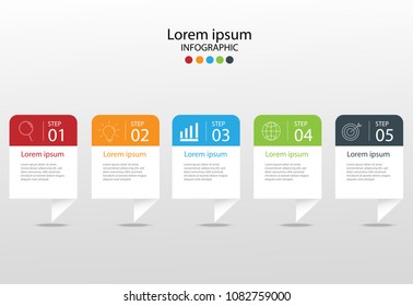 Modern design elements for business Multicolor infographics. Vector template with 5 steps