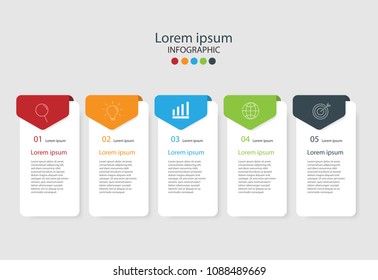 Modern design elements for business Multicolor infographics. Vector template with 5 steps