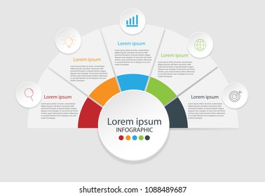 Modern design elements for business Multicolor infographics. Vector template with 5 steps