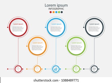 Modern design elements for business Multicolor infographics. Vector template with 5 steps