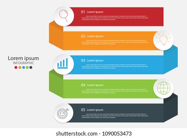 Modern design elements for business Multicolor infographics. Vector template with 5 steps