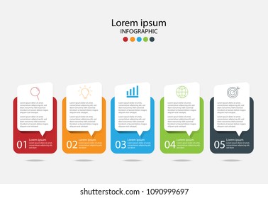 Modern design elements for business Multicolor infographics. Vector template with 5 steps