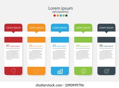 Modern design elements for business Multicolor infographics. Vector template with 5 steps