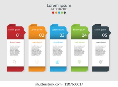 Modern design elements for business Multicolor infographics. Vector template with 5 steps