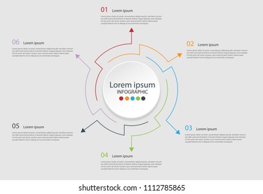 Modern design elements for business Multicolor infographics. Vector template with 6 steps