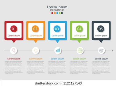 Modern design elements for business Multicolor infographics. Vector template with 5 steps