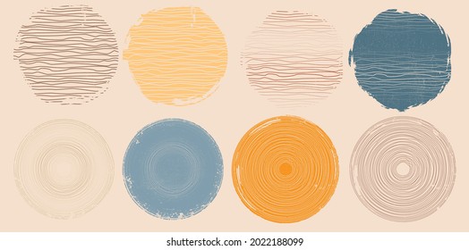 Modern design elements  . Contemporary abstract vector striped geometric round shapes . Background, Trendy hand drawn wavy lines pattern .