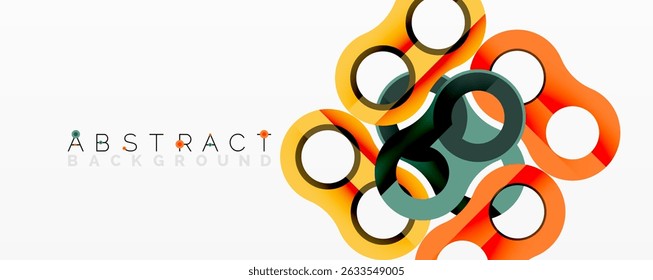 Modern design features overlapping circles. Colors include orange, teal, green, gray. Minimalist aesthetic creates dynamic visual impact.