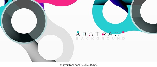 Modern design features overlapping circles, vibrant colors. Minimalist composition creates dynamic visual effect. Clean, stylish backdrop.