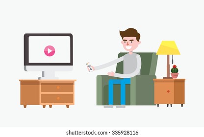 modern design flat character watching tv vector illustration