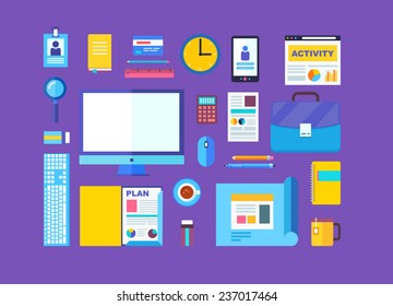 Modern design flat icon vector collection concept in stylish colors of business workflow items and elements. Eps 10