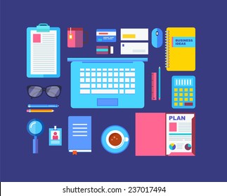 Modern design flat icon vector collection concept in stylish colors of business workflow items and elements. Eps 10