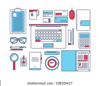 Modern design flat icon vector collection concept in stylish colors of business workflow items and elements. Eps 10