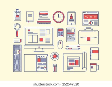 Modern design flat icon vector collection concept in stylish colors of business workflow items and elements. Eps 10
