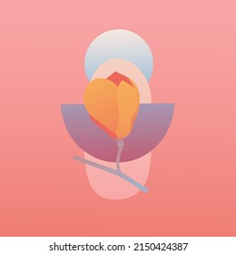 Modern design flower composition. Abstract shape. Invitations in the minimalism style with spring plants, leaves, geometric forms. Vector.