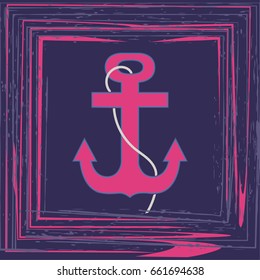 Modern Design Frame with anchor on a dark blue background. Abstract Marine Emblem. Stock vector illustration.