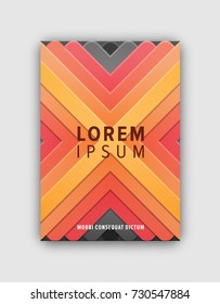 Modern design geometric cover with colorful crossing lines, headline on centerpiece, and text sample below vector illustration isolated on white