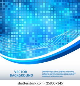 Modern Design geometric style template on glowing background with space place for your text. Blue square shapes & wave lines. Vector illustration EPS 10 for new product theme booklet