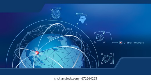 Modern Design Of Global Network Connections, Planets And Satellites In Orbit. Vector Illustration Background