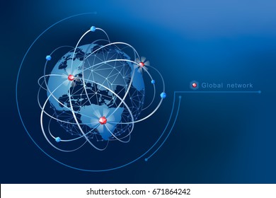 Modern design of global network connections, planets and satellites in orbit. Vector illustration background