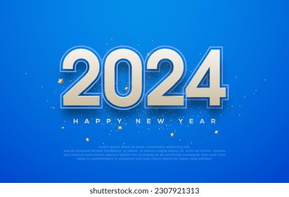 Modern Design Happy New Year 2024 celebration. With a white number with a red line in a red background. Premium vector design for greetings and celebration of Happy New Year 2024.