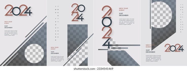 Modern design of happy new year 2024 poster, Poster, Cover, Invitation. Premium number vector design for happy new year 2024 celebration.