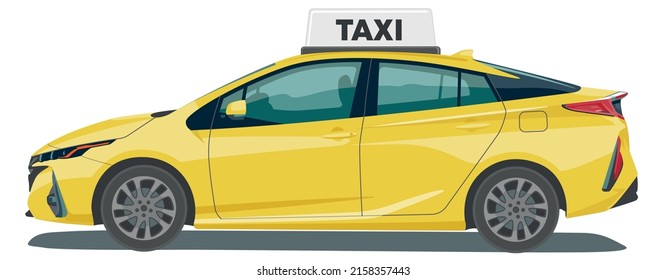 modern design hybrid taxi car isolated on white background. Realistic taxi cab vector mock up for advertising, corporate identity. City vehicle branding mockup. Easy to edit and recolor. Side view