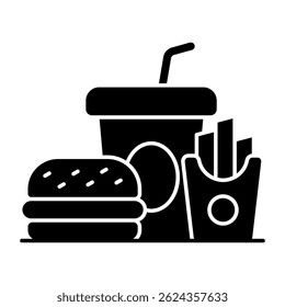 Modern design icon of burger with drink and fries, fast food icon
