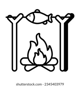 Modern design icon of outdoor fish cooking