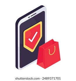 Icono de diseño moderno de compras móviles seguras