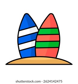 Modern design icon of surfboard