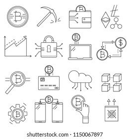 Modern design icons set. Cryptocurrency themed line style symbols.