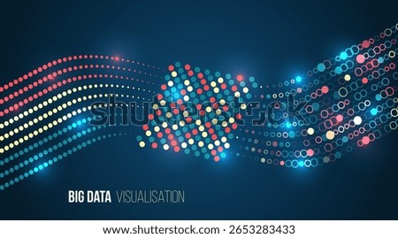Modern design illustrating analysis and information flow. For high-tech presentations. Abstract big data visualization with colored circles and wavy lines on gradient background.