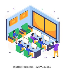 Modern design illustration of computer lab