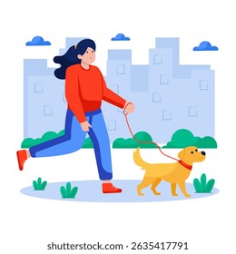 Modern design illustration of dog walking