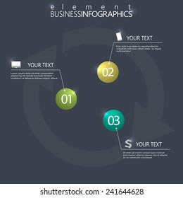 Modern design infographic 3d glossy ball elements template on dark background .