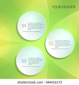 Modern Design infographic style template on white background with numbered 3d effect circle. Vector illustration EPS 10 for new product newsletters, web banners, pages presentation