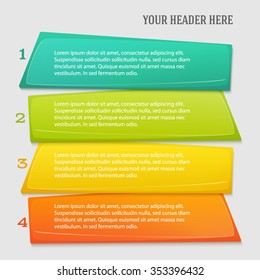 Modern Design infographic style template on white background with numbered 3d effect arrows. Vector illustration EPS 10 for new product newsletters, web banners, pages presentation