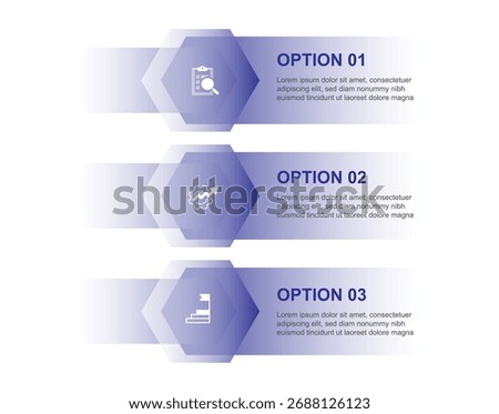 Modern design infographic template. 3 step vertical with purple colour and icons. Business presentation, diagram information, worksheet 