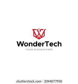 modernes Design, erstmalig W Wonder Tech Logo Design