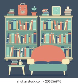Modern Design Interior Chairs and Bookshelf