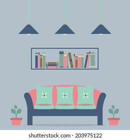 Modern Design Interior Sofa and Bookshelf
