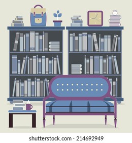 Modern Design Interior Sofa and Bookshelf