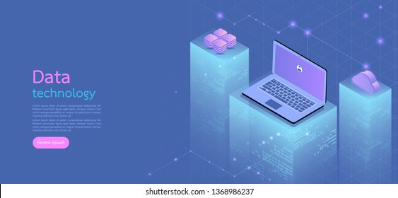 Modern design isometric concept business.Computer, laptop, smartphone on blue background.