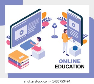 Modern design isometric concept of Online Education for website and mobile website. Landing page template. Vector illustration