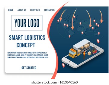 Modern design isometric concept of Smart Logistics with with global logistics partnership for website and mobile website. 
Easy to edit and customize. Vector illustration