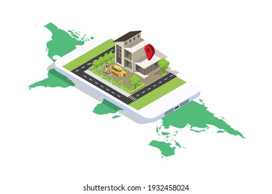 Diseño moderno Ilustración isométrica de Navegación Móvil. Adecuado para diagramas, infografías, Ilustración de Libros, Activos De Juego Y Otros Activos Relacionados Con Gráficos